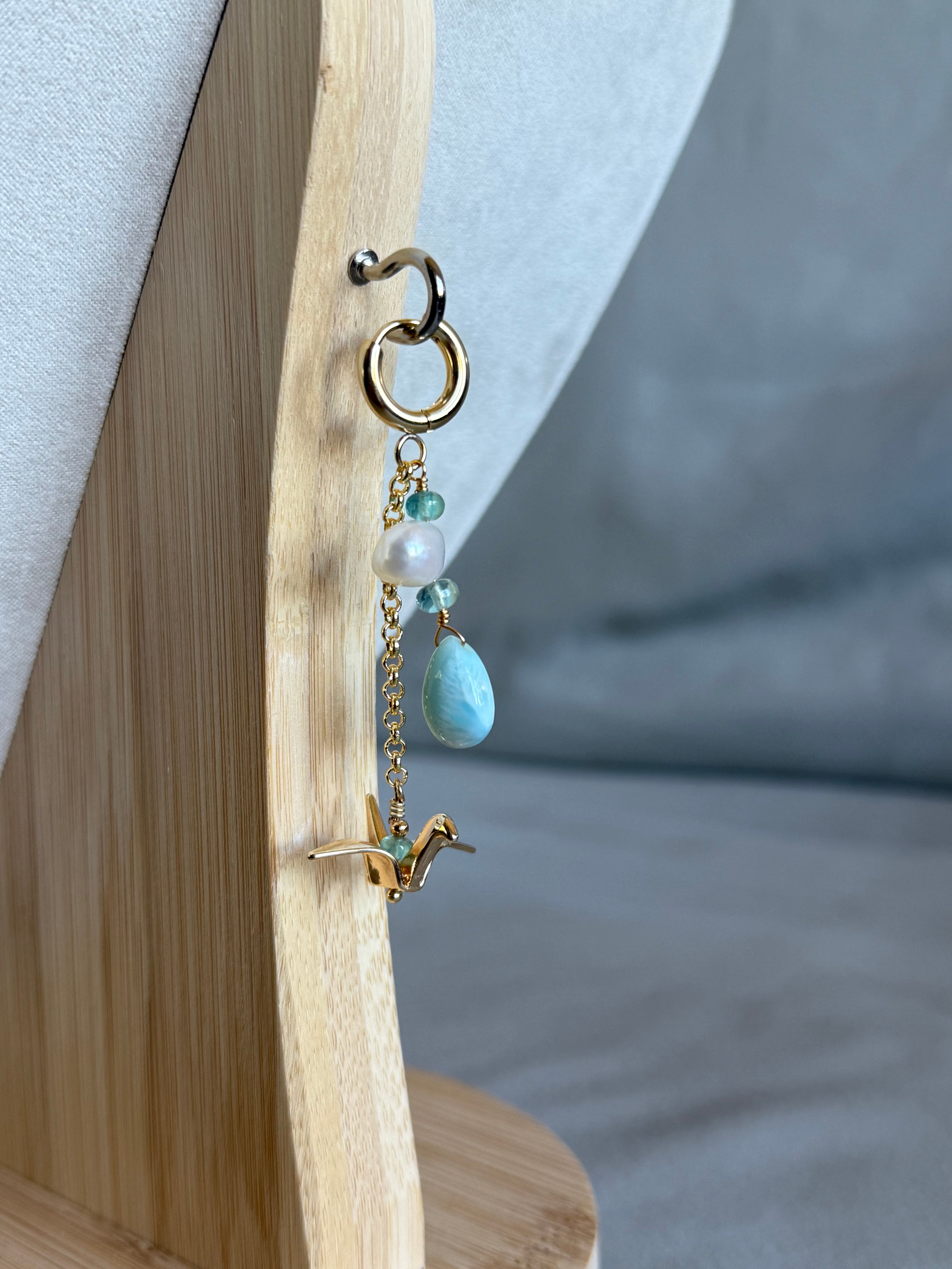 Larimar Golden Crane Earrings